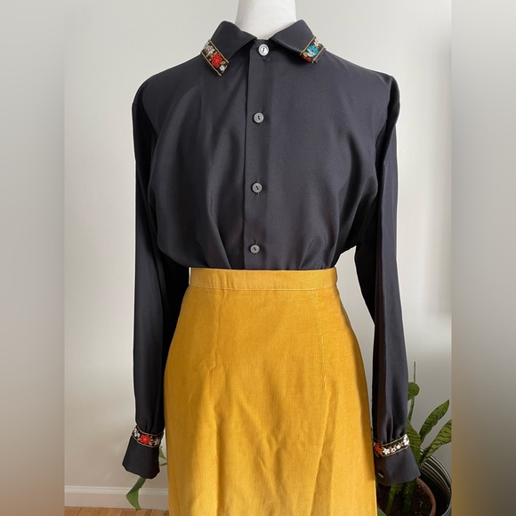 Vintage 70s Judy Bond Cottage-core Embroidered Trim Blouse & Skirt Set - Picture 5 of 10